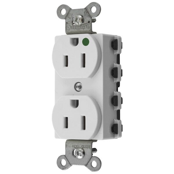Hubbell Wiring Device-Kellems Straight Blade Devices, Receptacles, Duplex, SNAPConnect, Hospital Grade, 15A 125V, 2-Pole 3-Wire Grounding, 5-15R, Nylon, White, USA - SNAP8200WNA