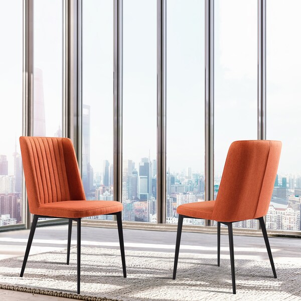 Armen Living Maine Contemporary Dining Chair in Matte Black Finish and Orange Fabric - Set of 2 - LCMNSIOR