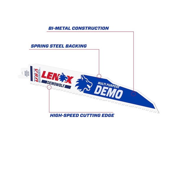 Irwin LENOX DEMOWOLF 9 in. Bi-Metal WAVE EDGE Reciprocating Saw Blade 10 TPI 5 pk - LXAR950R