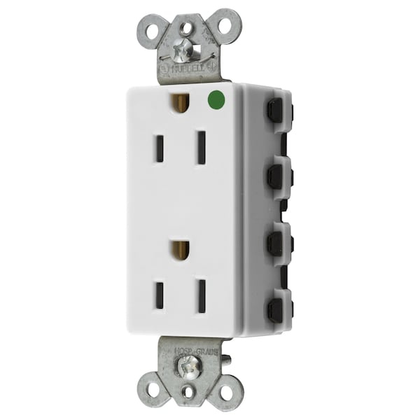 Hubbell Wiring Device-Kellems Straight Blade Devices, Receptacles, Style Line Decorator, SNAPConnect, Hospital Grade, 15A 125V, 2-Pole 3- Wire Grounding, 5-15R, Nylon, White, USA - SNAP2172WNA