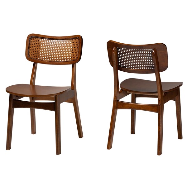 Baxton Studio Tafari Mid-Century Modern Walnut Brown Finished Wood and Rattan 2-Piece Dining Chair Set, PR - 239-2PC-13414-ZORO