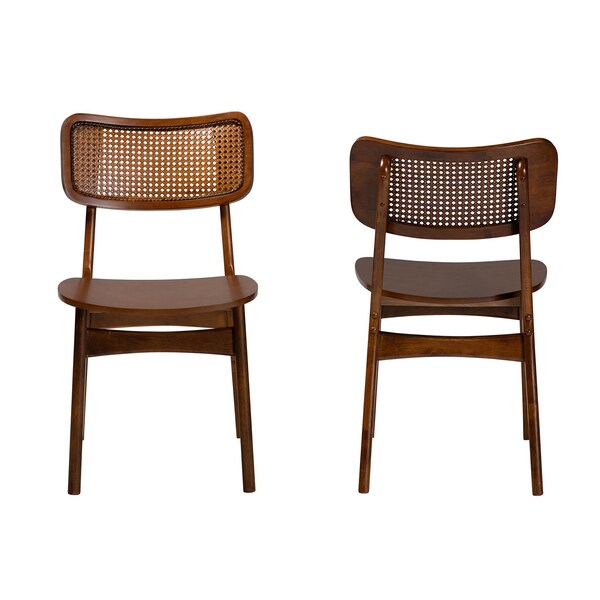 Baxton Studio Tafari Mid-Century Modern Walnut Brown Finished Wood and Rattan 2-Piece Dining Chair Set, PR - 239-2PC-13414-ZORO