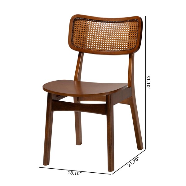 Baxton Studio Tafari Mid-Century Modern Walnut Brown Finished Wood and Rattan 2-Piece Dining Chair Set, PR - 239-2PC-13414-ZORO