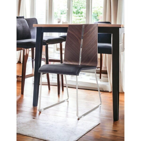 Homeroots Natural WalnutBlack Faux Leather & Metal Dining Chair 20 x 22 x 35 in. - 370648