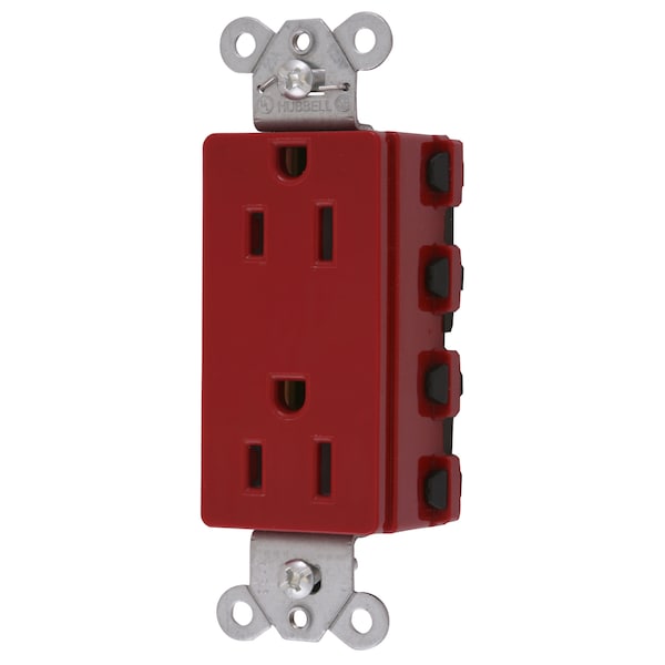 Hubbell Wiring Device-Kellems Straight Blade Devices, Receptacles, Style Line Decorator Duplex, SNAPConnect, 15A 125V, 2-Pole 3-Wire Grounding, Nylon, 5- 15R, Red, USA. - SNAP2152RNA