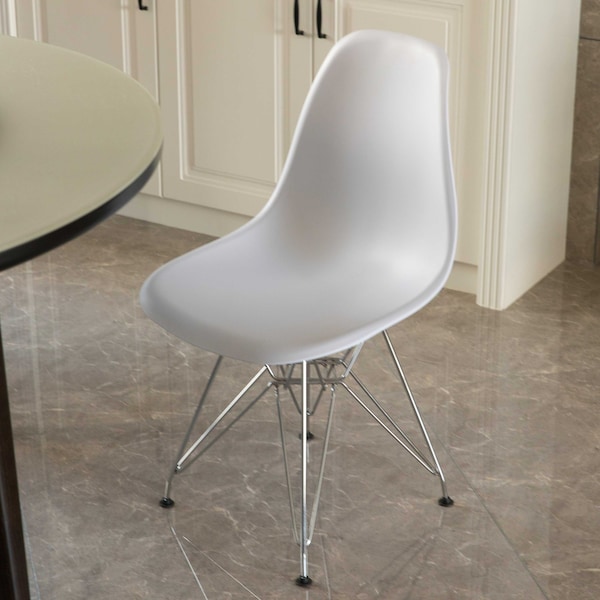 Fabulaxe Mid-Century Modern Style Plastic DSW Shell Dining Chair with Metal Legs, White - QI003947.WT