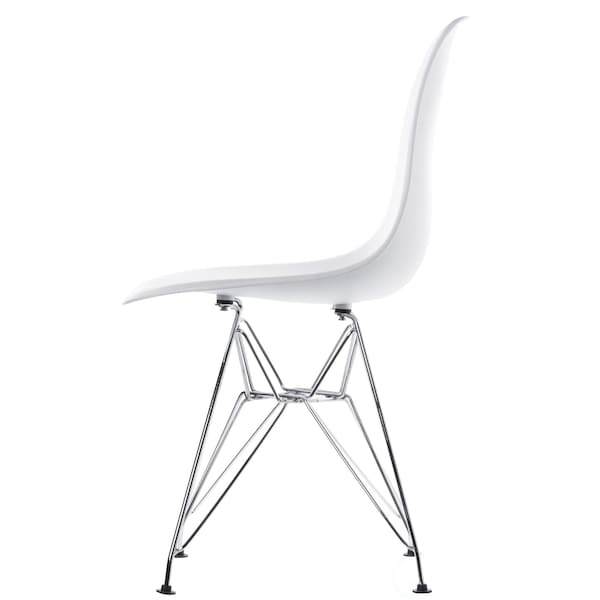 Fabulaxe Mid-Century Modern Style Plastic DSW Shell Dining Chair with Metal Legs, White - QI003947.WT