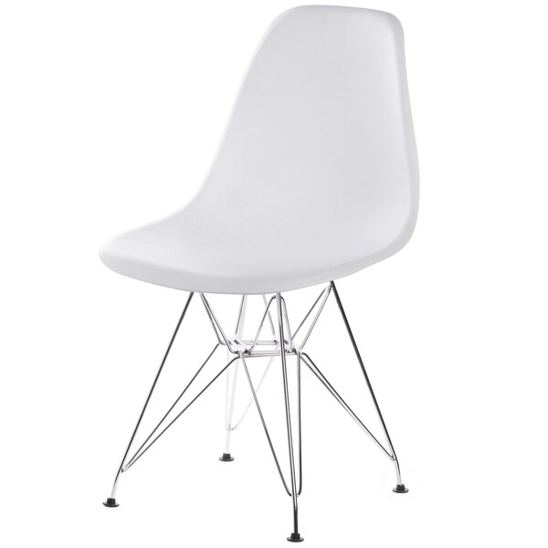 Fabulaxe Mid-Century Modern Style Plastic DSW Shell Dining Chair with Metal Legs, White - QI003947.WT
