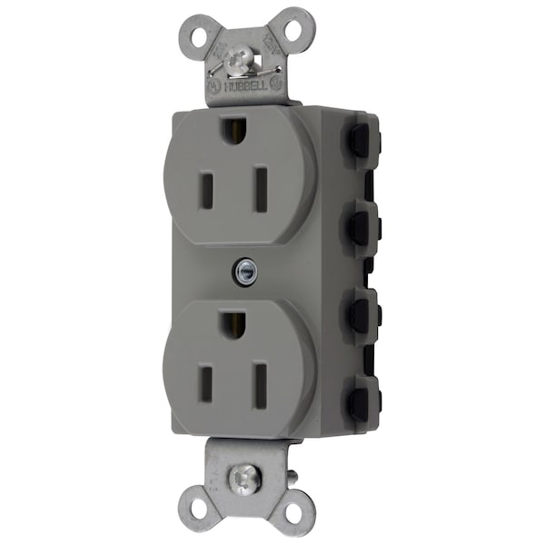 Hubbell Wiring Device-Kellems Straight Blade Devices, Receptacles, Duplex, SNAPConnect, 15A 125V, 2-Pole 3-Wire Grounding, 5-15R, Nylon, Gray. - SNAP5262GYNA