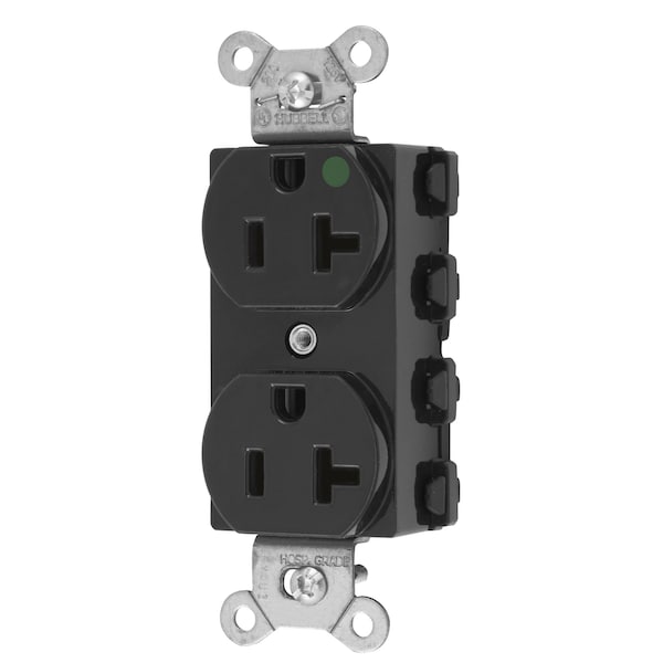 Hubbell Wiring Device-Kellems Straight Blade Devices, Receptacles, Duplex, SNAPConnect, Hospital Grade, 20A 125V, 2-Pole 3-Wire Grounding, 5-20R, Nylon, Black, USA - SNAP8300BKNA