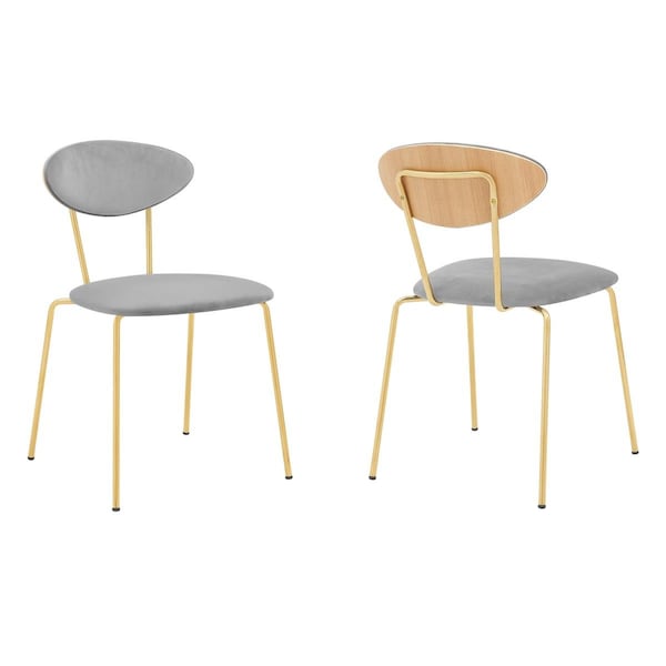 Armen Living Neo Modern Leg Dining Room Chairs, Grey Velvet & Gold Metal, 2PK - LCNESIBLGRY