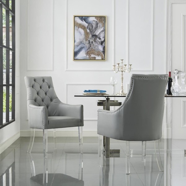 Comfortcorrect Colton PU Leather Acrylic Leg Dining Chair, Grey - Set of 2 - CO2625275