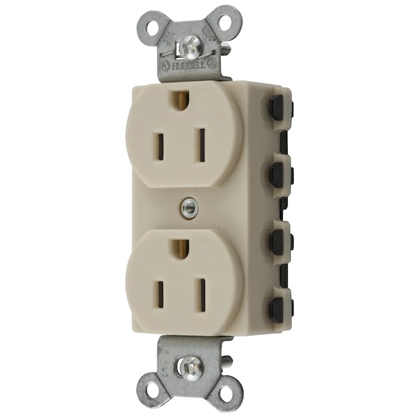 Hubbell Wiring Device-Kellems Straight Blade Devices, Receptacles, Duplex, SNAPConnect, 2-Pole 3-Wire Grounding, 15A 125V, 5-15R, Nylon, Ivory, USA. - SNAP5262INA