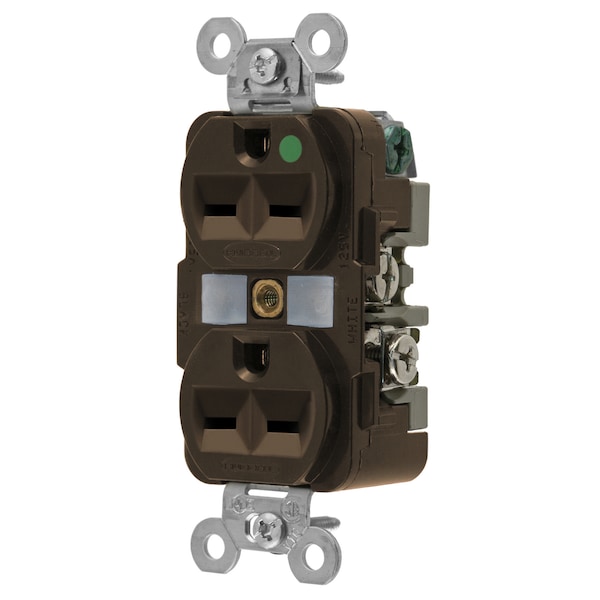 Hubbell Wiring Device-Kellems Straight Blade Devices, Receptacles, Duplex, Hospital Grade, 2-Pole 3-Wire Grounding, 15A 250V, 6-15R, Brown, Single Pack - HBL8600