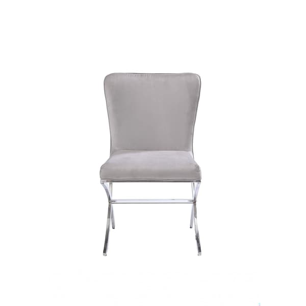 Homeroots 24 x 19 x 35 in. Velvet Chrome Metal Upholstered Seat Side Chair - Set of 2 - 347343