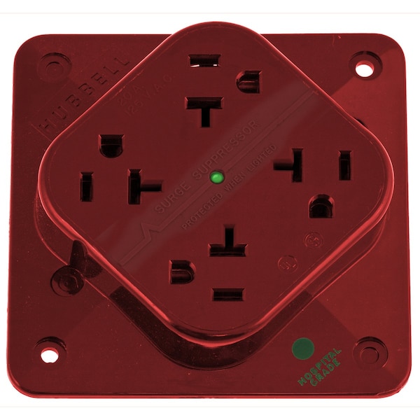 Hubbell Wiring Device-Kellems Straight Blade Devices, 4-Plex Receptacle, Commercial Grade, Surge Protected, 20A 125V, 2-Pole 3-Wire Grounding, 5-20R, Red - HBL420HRS