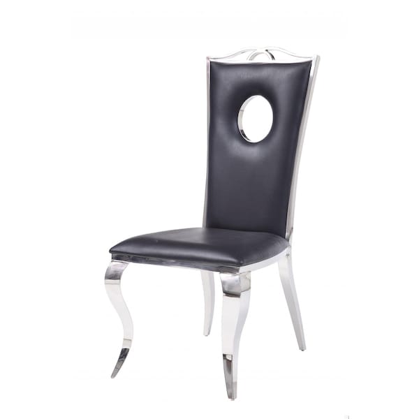 Homeroots 19 x 21 x 44 in. PU Stainless Steel Upholstered Seat Side Chair - Set of 2 - 347320