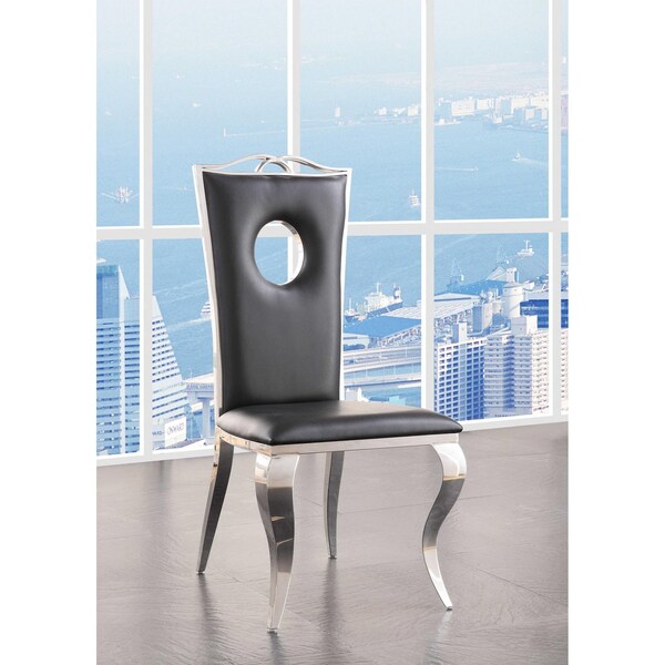 Homeroots 19 x 21 x 44 in. PU Stainless Steel Upholstered Seat Side Chair - Set of 2 - 347320