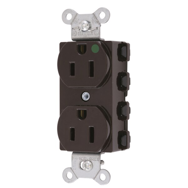 Hubbell Wiring Device-Kellems Straight Blade Devices, Receptacles, Duplex, SNAPConnect, Hospital Grade, 15A 125V, 2-Pole 3-Wire Grounding, 5-15R, Nylon, Brown, USA - SNAP8200NA