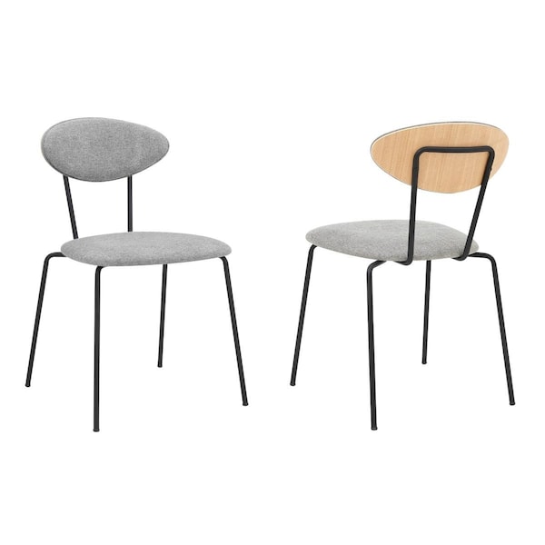 Armen Living Y Neo Modern Dining Room Chairs, Grey Fabric & Black Metal, 2PK - LCNESIGLGR