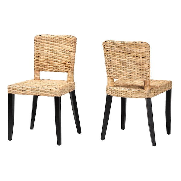 Bali & Pari Dermot Modern Bohemian Wood and Natural Rattan 2-Piece Dining Chair Set, PR - 238-2PC-13217-ZORO