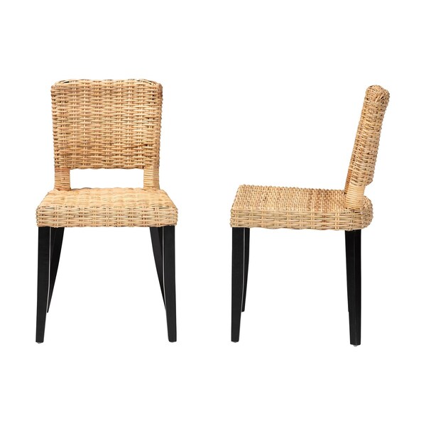 Bali & Pari Dermot Modern Bohemian Wood and Natural Rattan 2-Piece Dining Chair Set, PR - 238-2PC-13217-ZORO