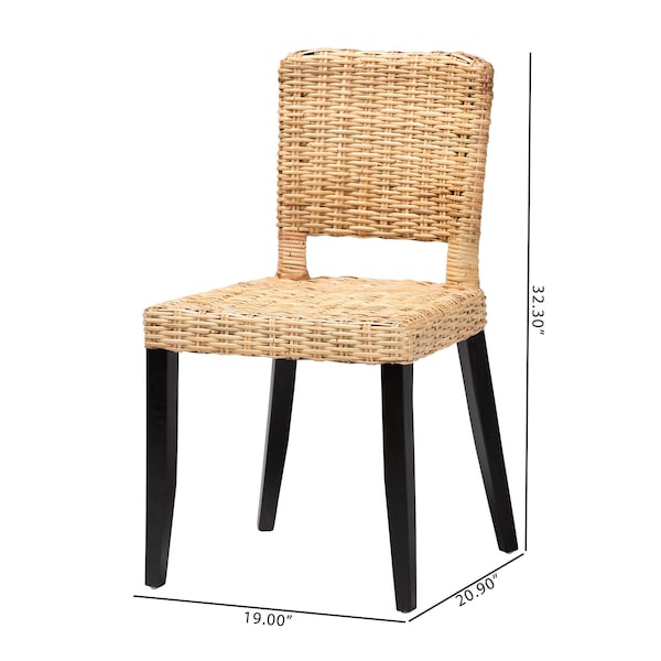 Bali & Pari Dermot Modern Bohemian Wood and Natural Rattan 2-Piece Dining Chair Set, PR - 238-2PC-13217-ZORO