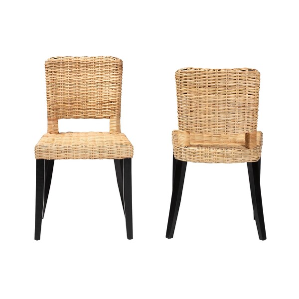 Bali & Pari Dermot Modern Bohemian Wood and Natural Rattan 2-Piece Dining Chair Set, PR - 238-2PC-13217-ZORO