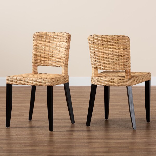 Bali & Pari Dermot Modern Bohemian Wood and Natural Rattan 2-Piece Dining Chair Set, PR - 238-2PC-13217-ZORO