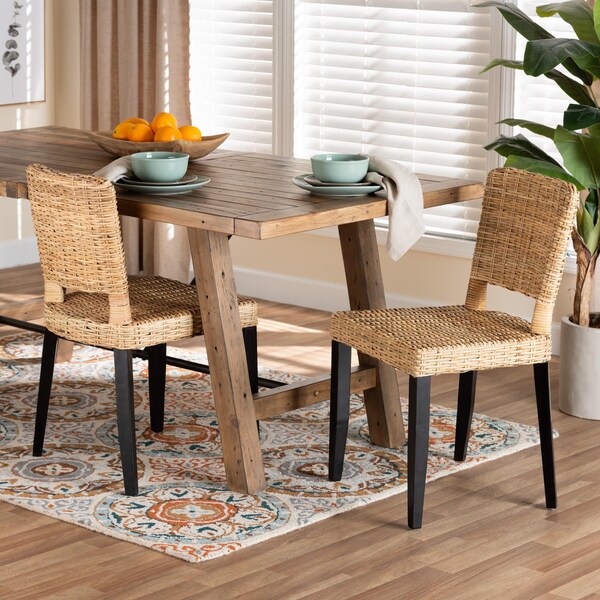 Bali & Pari Dermot Modern Bohemian Wood and Natural Rattan 2-Piece Dining Chair Set, PR - 238-2PC-13217-ZORO