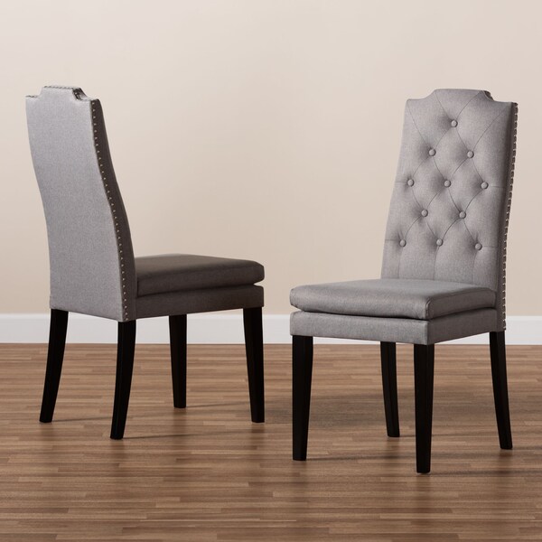 Baxton Studio Dylin Gray Upholstered Button Tufted Wood Dining Chair, PK2 - 155-9114