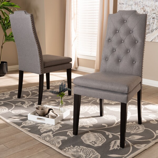Baxton Studio Dylin Gray Upholstered Button Tufted Wood Dining Chair, PK2 - 155-9114