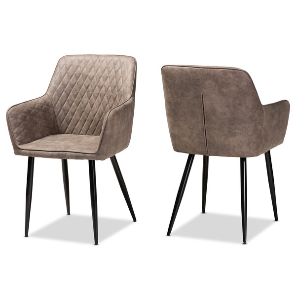 Baxton Studio Belen Grey and Brown Upholstered 2-Piece Metal Dining Chair Set - 160-9913
