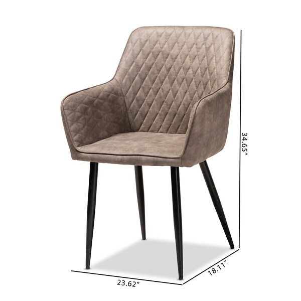 Baxton Studio Belen Grey and Brown Upholstered 2-Piece Metal Dining Chair Set - 160-9913