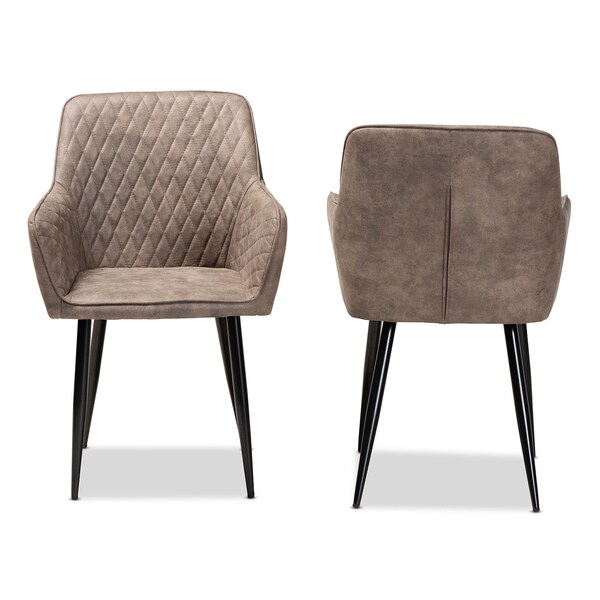 Baxton Studio Belen Grey and Brown Upholstered 2-Piece Metal Dining Chair Set - 160-9913