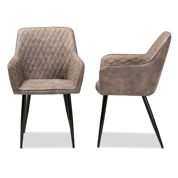 Baxton Studio Belen Grey and Brown Upholstered 2-Piece Metal Dining Chair Set - 160-9913