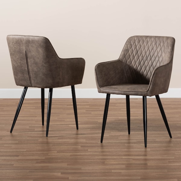 Baxton Studio Belen Grey and Brown Upholstered 2-Piece Metal Dining Chair Set - 160-9913