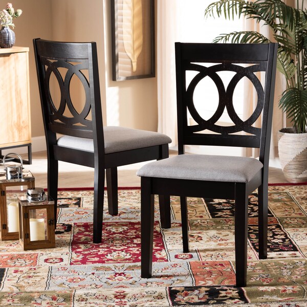 Baxton Studio Lenoir Grey Upholstered Espresso Wood 2-Piece Dining Chair Set - 162-10524