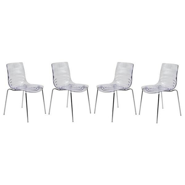 Leisuremod Astor Water Ripple Design Dining Chair, Clear, 4PK - AC20CL4