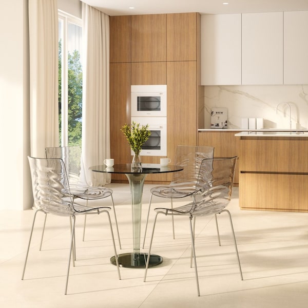 Leisuremod Astor Water Ripple Design Dining Chair, Clear, 4PK - AC20CL4