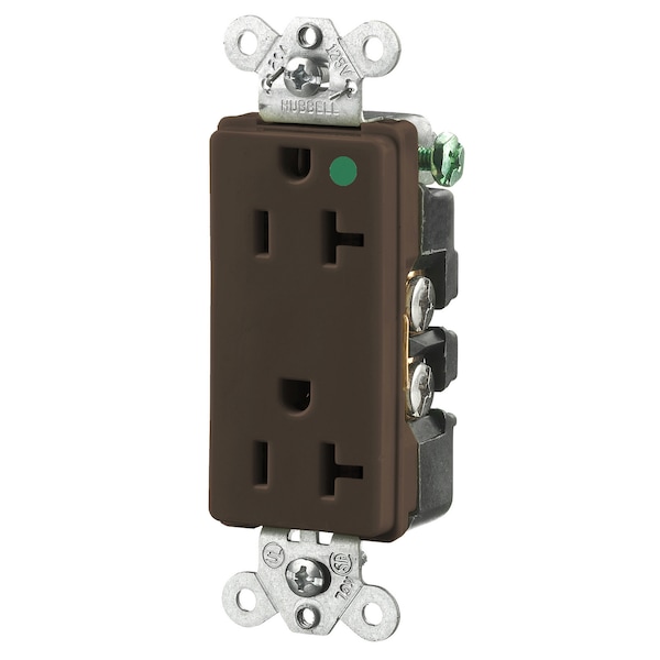 Hubbell Wiring Device-Kellems Straight Blade Devices, Receptacles, Duplex, Hospital Grade, 2-Pole 3-Wire Grounding, 20A 125V, 5-20R, Brown, Single Pack - HBL2182