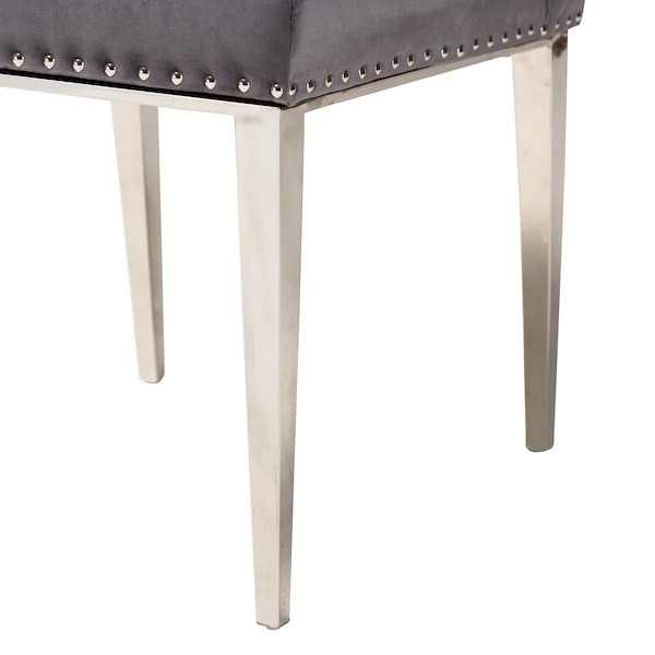 Baxton Studio Caspera Contemporary Glam and Luxe Grey Velvet Fabric and Silver Metal 2Piece Dining Chair Set - 221-2PC-12906-ZORO