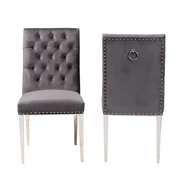 Baxton Studio Caspera Contemporary Glam and Luxe Grey Velvet Fabric and Silver Metal 2Piece Dining Chair Set - 221-2PC-12906-ZORO