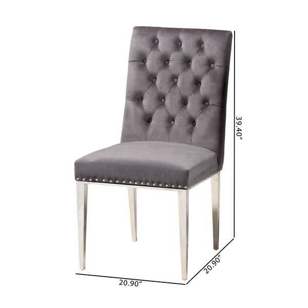 Baxton Studio Caspera Contemporary Glam and Luxe Grey Velvet Fabric and Silver Metal 2Piece Dining Chair Set - 221-2PC-12906-ZORO