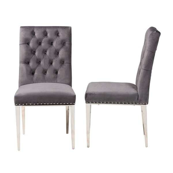 Baxton Studio Caspera Contemporary Glam and Luxe Grey Velvet Fabric and Silver Metal 2Piece Dining Chair Set - 221-2PC-12906-ZORO