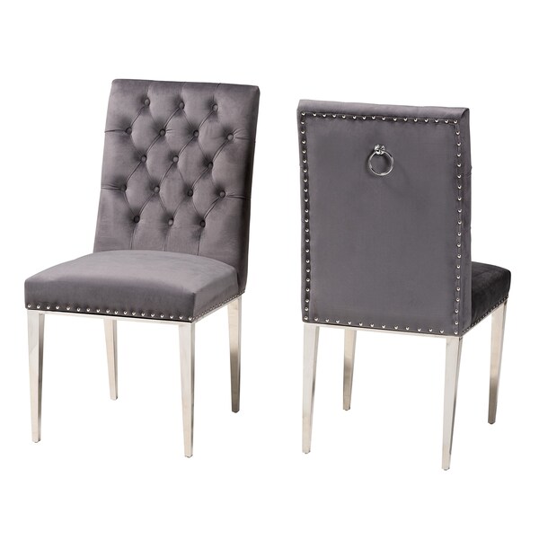 Baxton Studio Caspera Contemporary Glam and Luxe Grey Velvet Fabric and Silver Metal 2Piece Dining Chair Set - 221-2PC-12906-ZORO