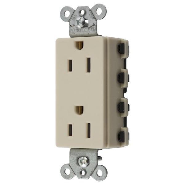 Hubbell Wiring Device-Kellems Straight Blade Devices, Receptacles, Style Line Decorator Duplex, SNAPConnect, 15A 125V, 2-Pole 3-Wire Grounding, 5-15R, Nylon, Ivory, USA. - SNAP2152INA