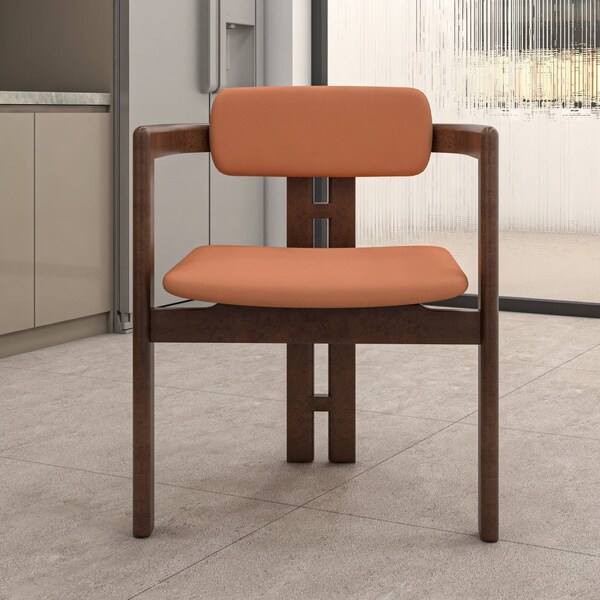 Leisuremod Velo Series Modern Dining Chair in Black Walnut Wood with Dark Brown Seat, 2PK - VCBW-51DBR-2