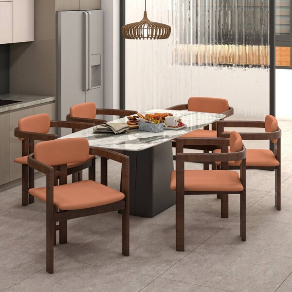Leisuremod Velo Series Modern Dining Chair in Black Walnut Wood with Dark Brown Seat, 2PK - VCBW-51DBR-2