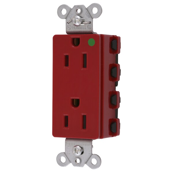 Hubbell Wiring Device-Kellems Straight Blade Devices, Receptacles, Style Line Decorator, SNAPConnect, Hospital Grade, 15A 125V, 2-Pole 3- Wire Grounding, 5-15R, Nylon, Red, USA - SNAP2172RNA